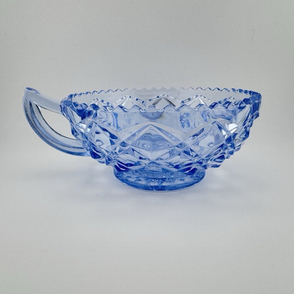 Imperial Glass Little Jewel Blue Depression Glass 4 1/2" handled bowl
